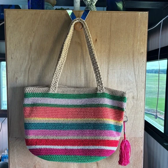 The Sak Crochet Kenya stripe Tote Bag multi - Picture 3 of 14